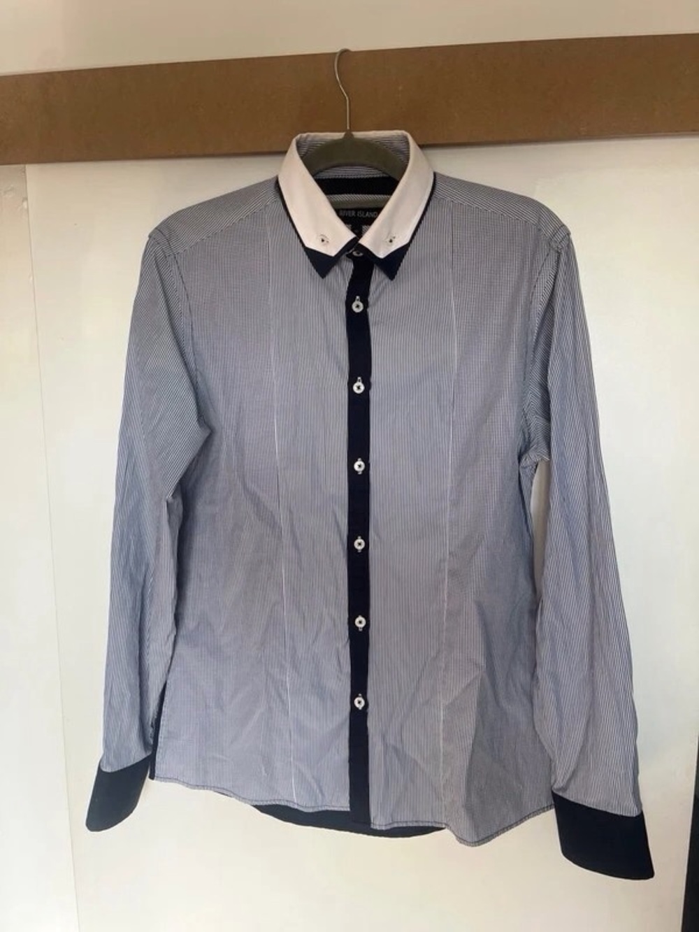 Polo by Ralph Lauren Blue Pinstripe Dress Shirt with White Collar